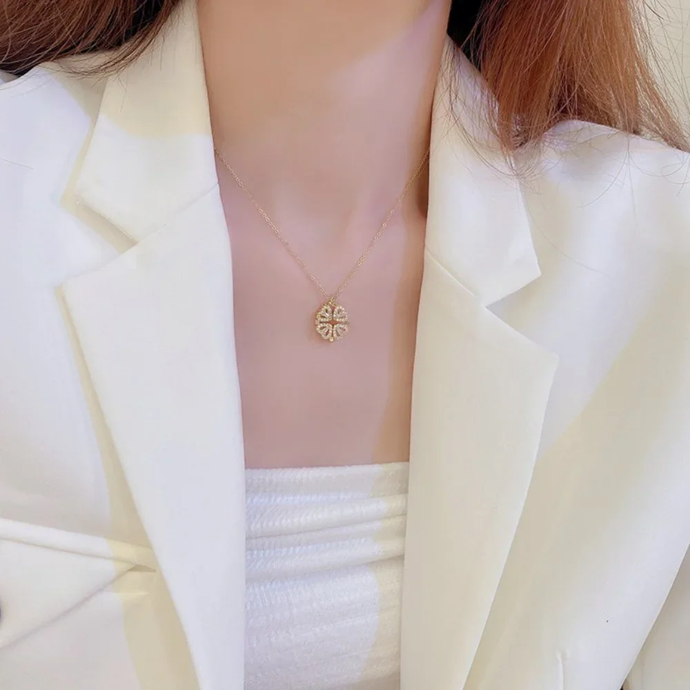 NEW 14K Gold Plated Diamond Clover Necklace a - Picture 3 of 3